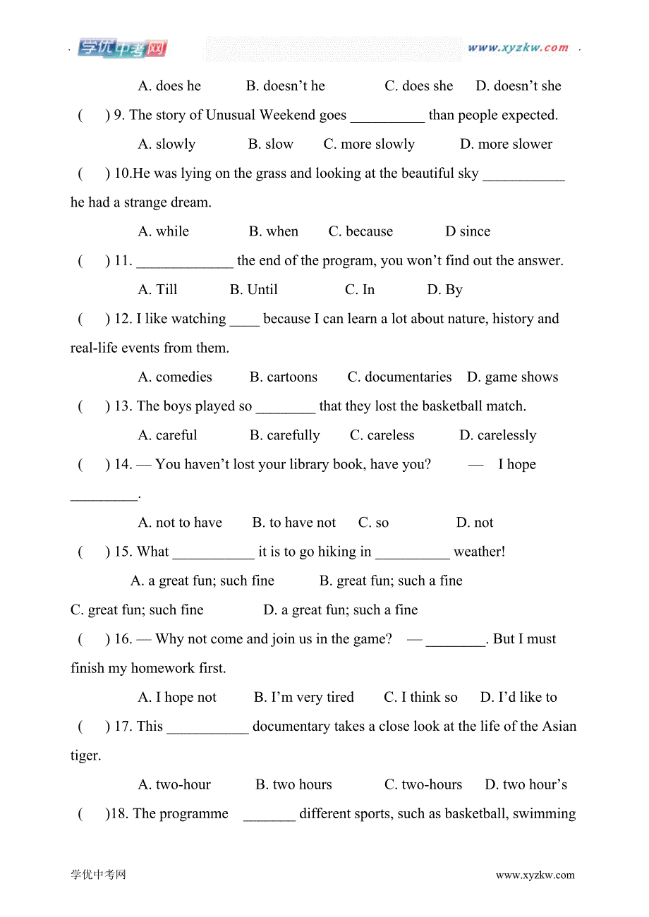 中考牛津译林英语unit 4--9a一轮复习训练题及答案_第2页