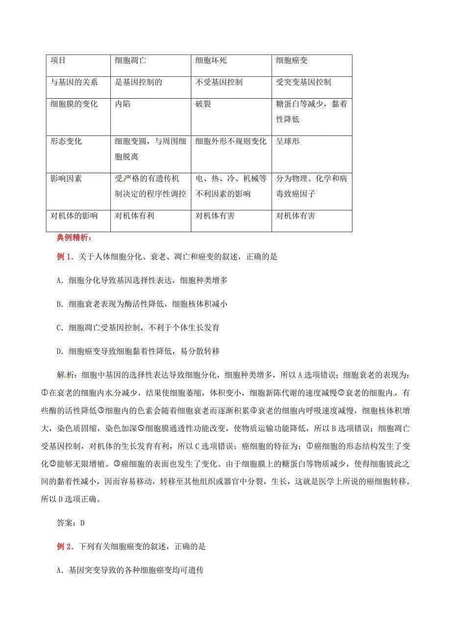 2013届高三生物复习：专题六 细胞的生命历程---细胞的分化、衰老、凋亡和癌变.doc_第5页