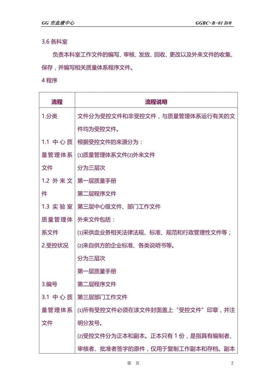 【6A文】无偿献血行业资料—某市血液中心（血站）质量管理体系之程序文件_第5页