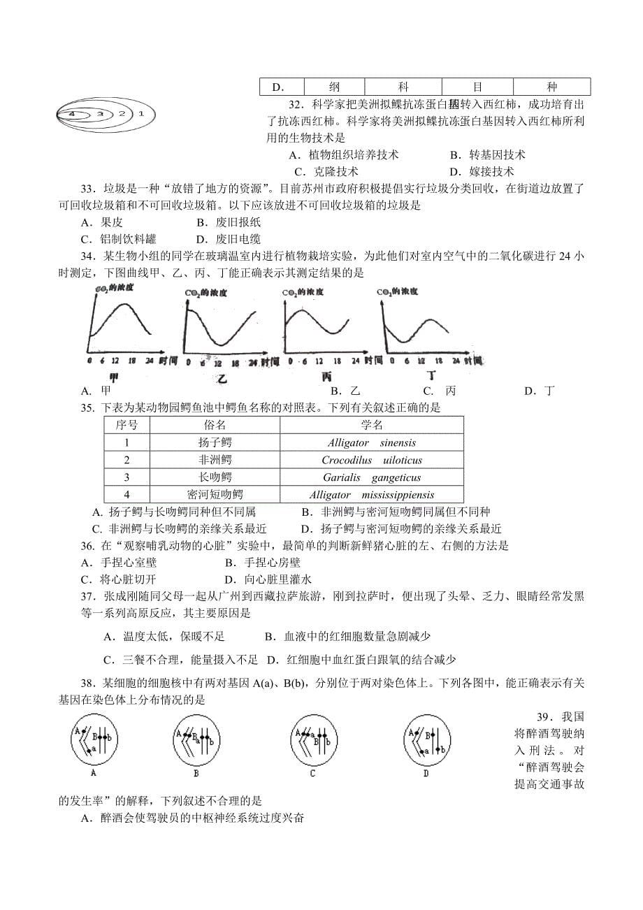 2012年苏州市初中生物结业考试（WORD版，有答案）.doc_第5页