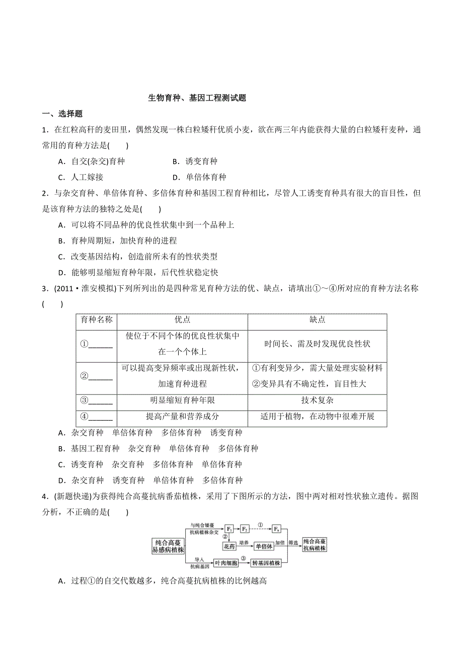 2013届高三生物测试 育种、基因工程 2.doc_第1页