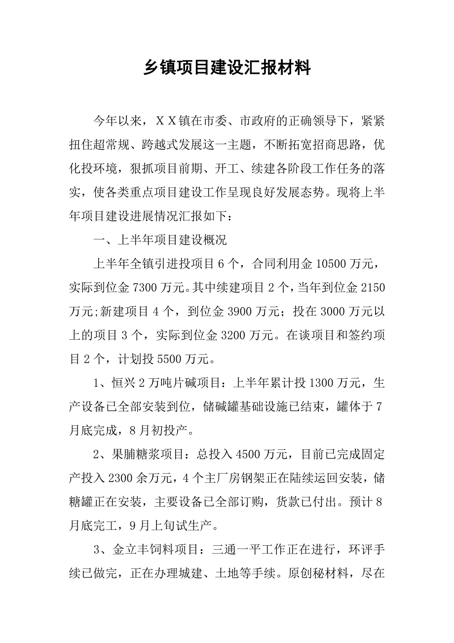 乡镇项目建设汇报材料.doc_第1页