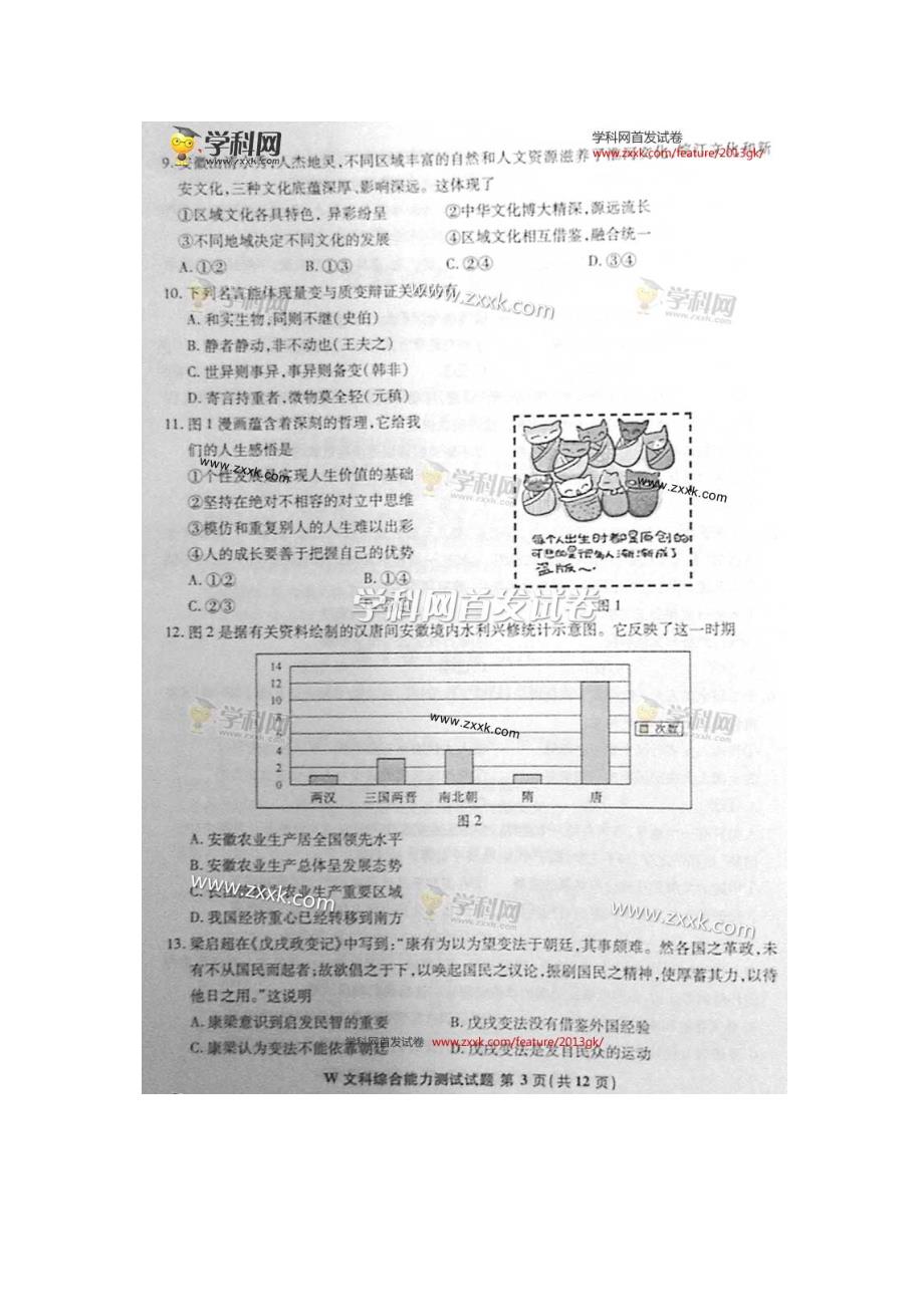 2013年高考真题—文综(安徽卷)_第3页