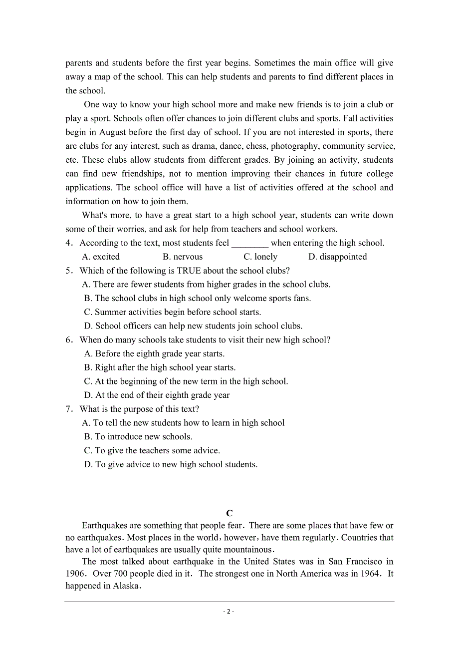 新疆伊宁市生产建设兵团四师一中2018-2019学年高一上学期期中考试英语---精校Word版含答案_第2页