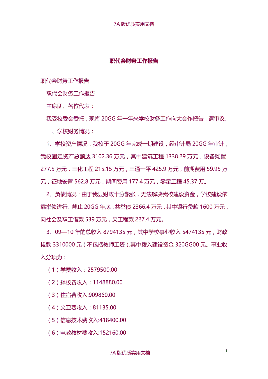【6A文】职代会财务工作报告_第1页