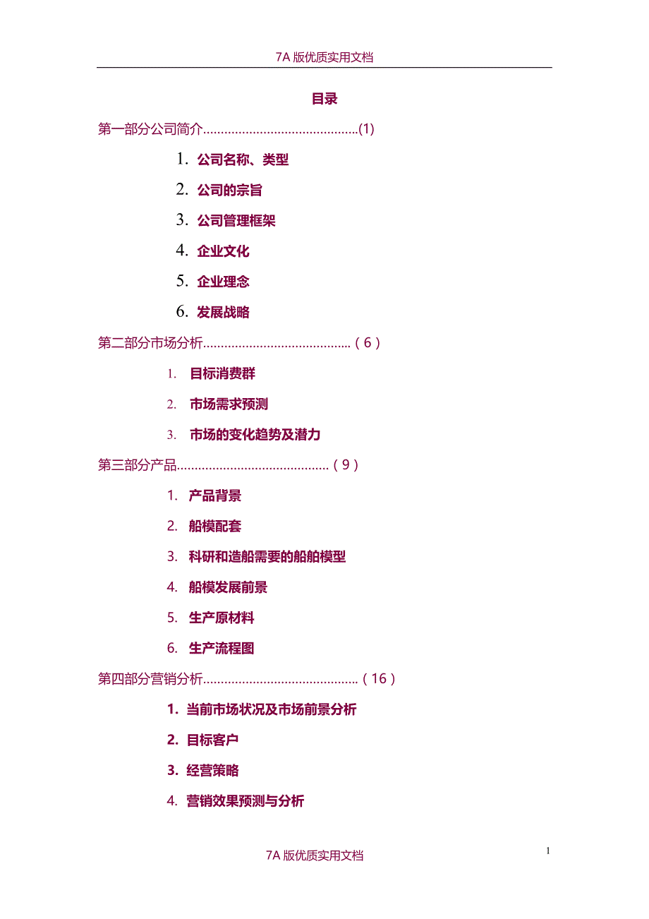 【6A文】南通扬帆船模有限责任公司创业计划_第1页