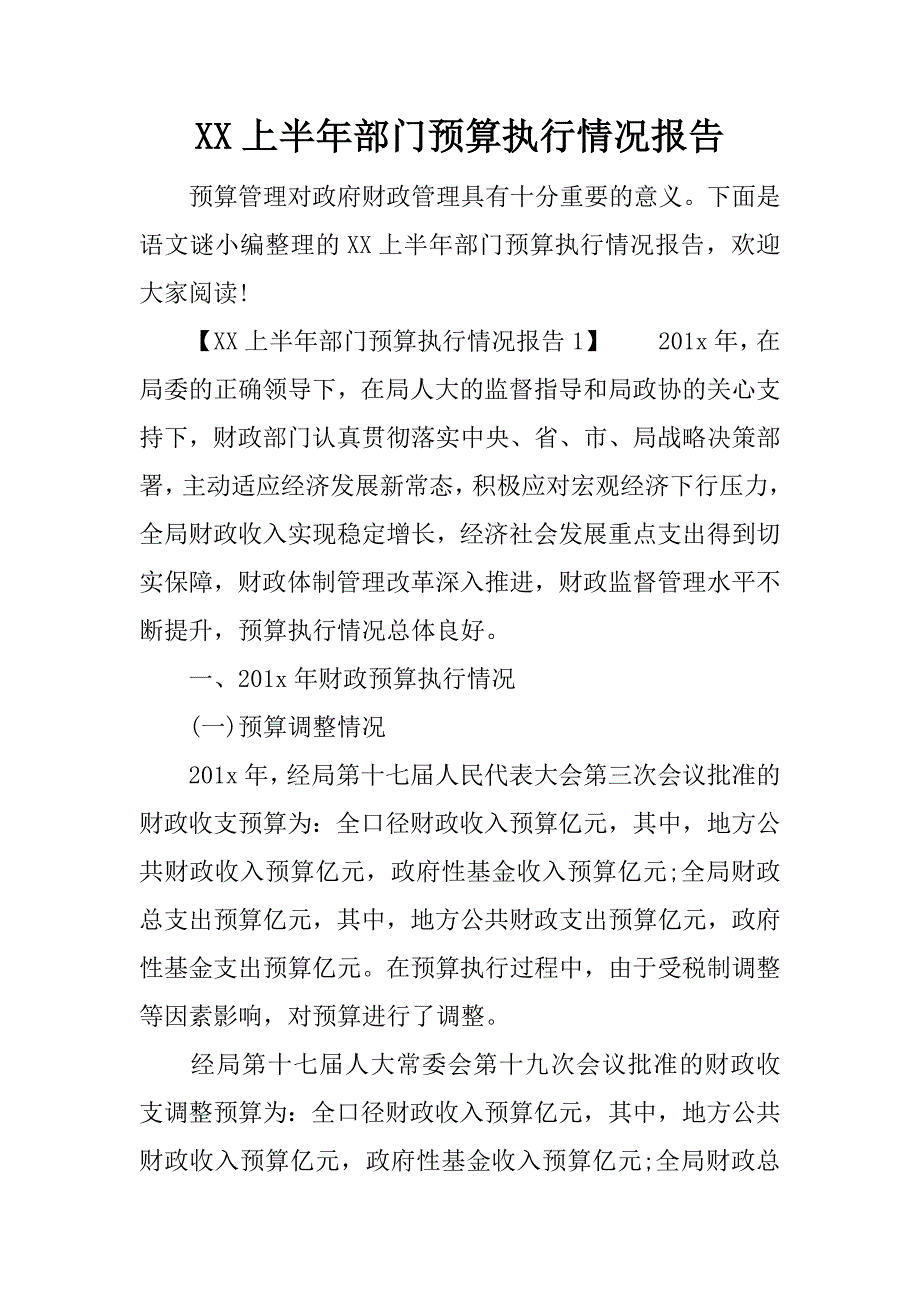 上半年部门预算执行情况报告_第1页