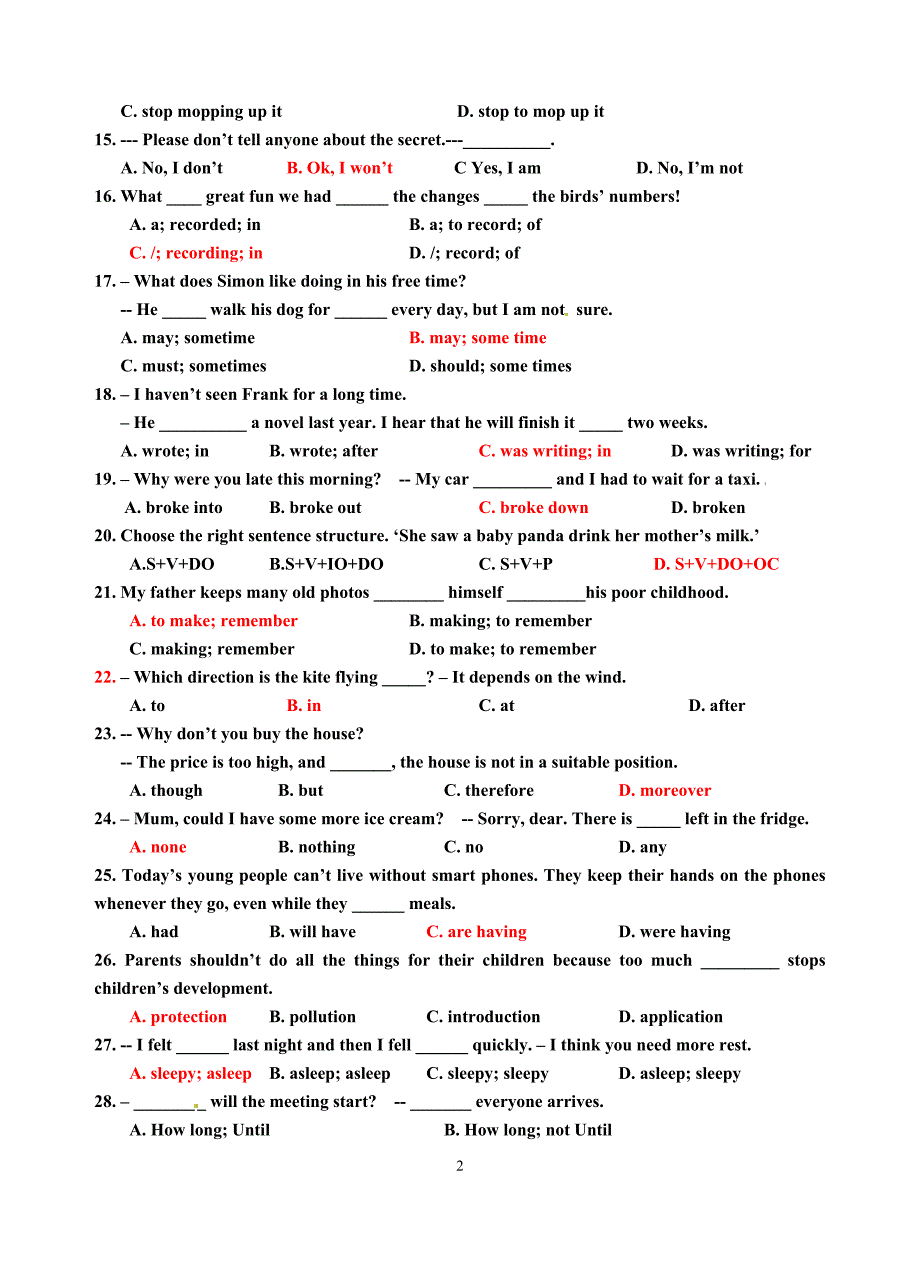 最新版牛津英语8a 期末复习专项之 单选(含答案)_第2页