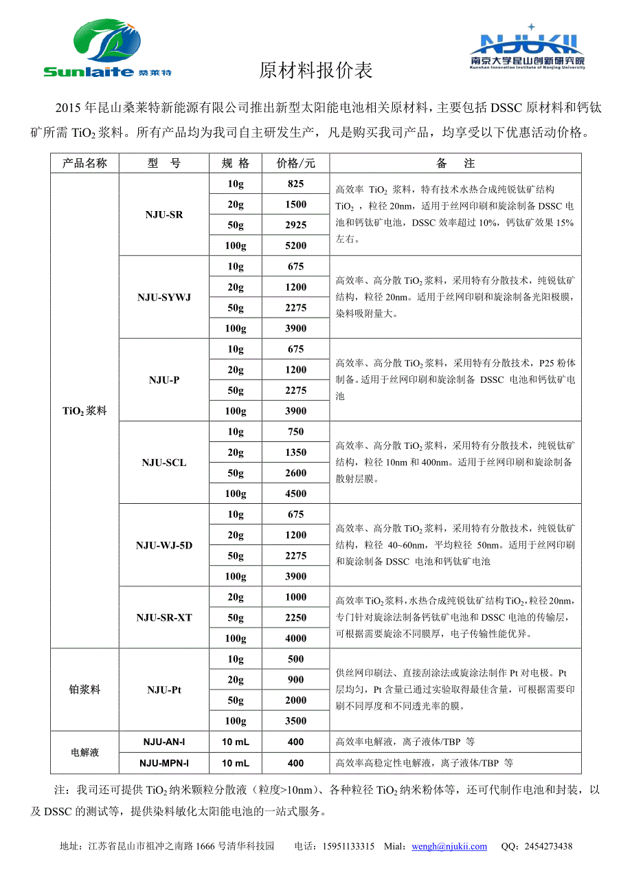 浆料销售价格表-2015.3_第1页