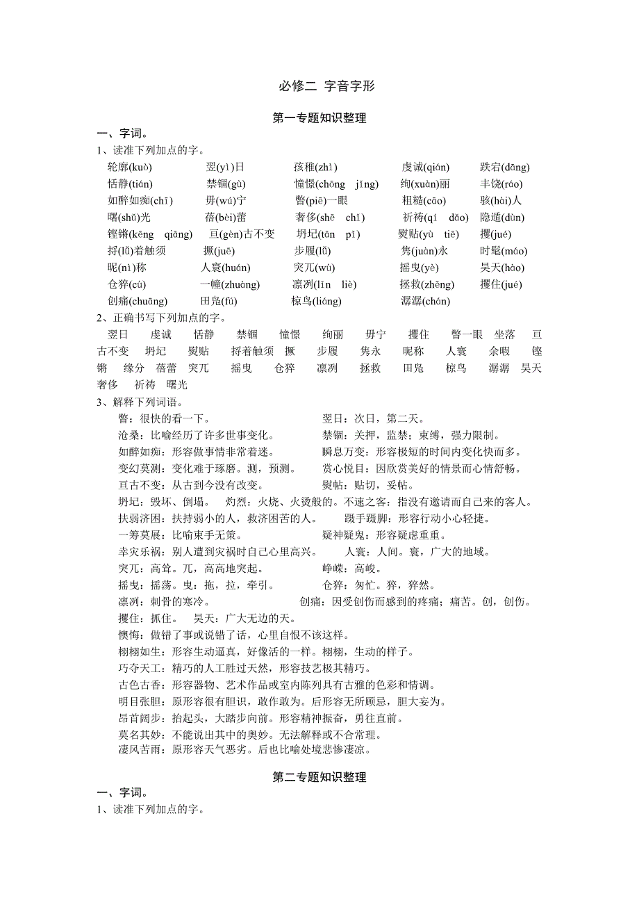 苏教版语文必修二 字音字形整理_第1页