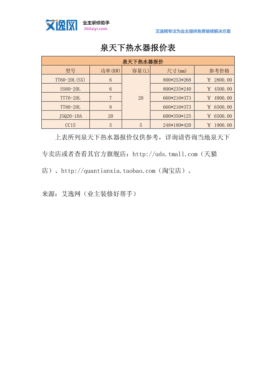 泉天下热水器报价表_第1页