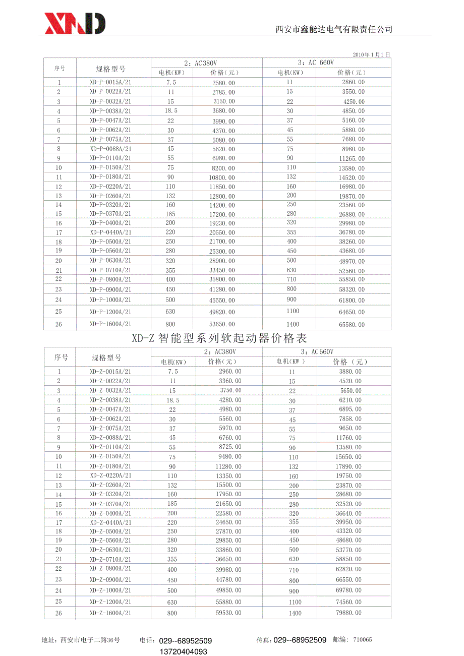 软启动器价格表(新价格)_第1页