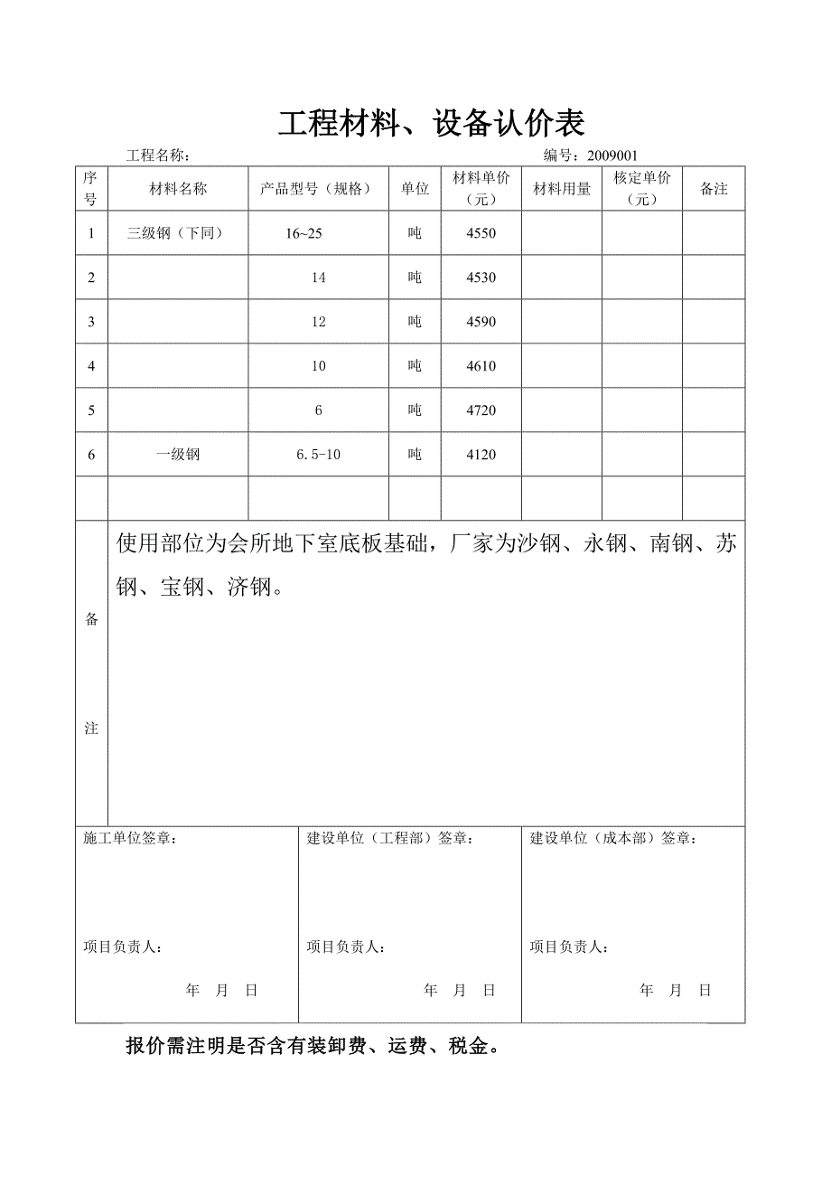 工程材料报价表_第1页