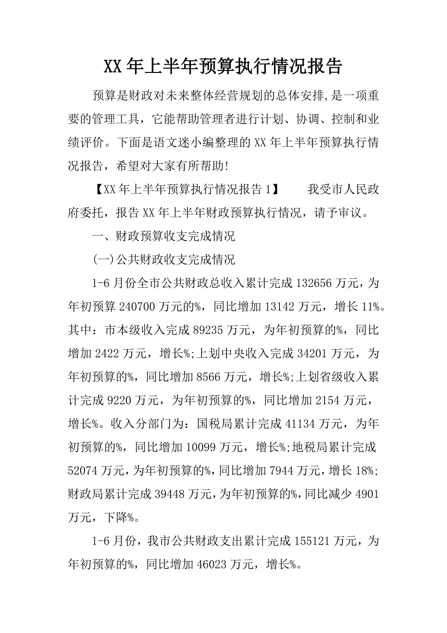 上半年预算执行情况报告_第1页