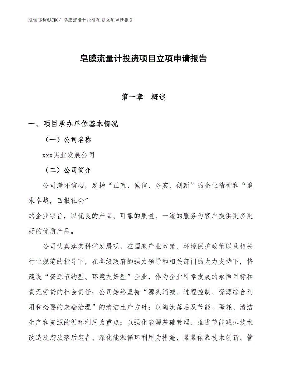 皂膜流量计投资项目立项申请报告_第1页