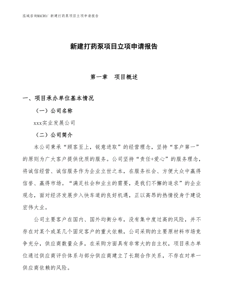 新建打药泵项目立项申请报告_第1页