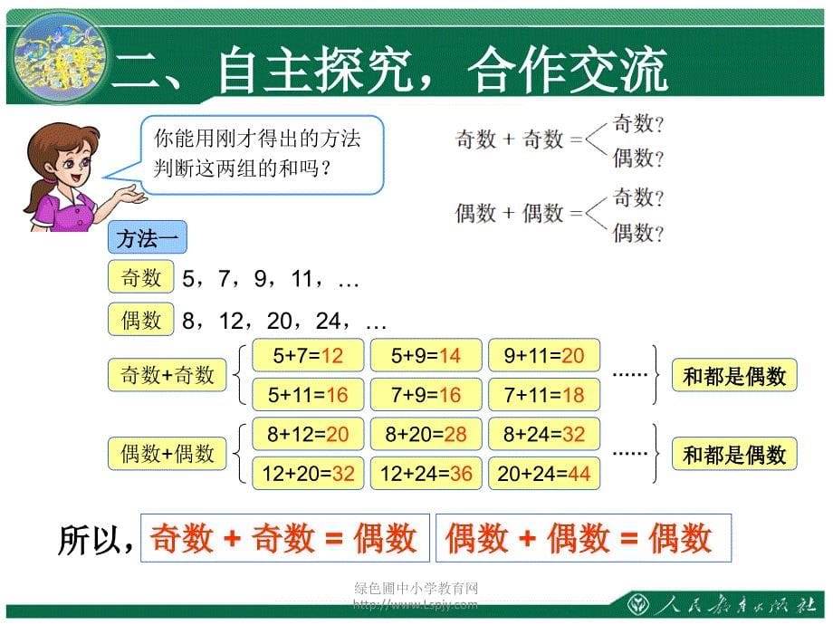 新人教版小学五年级数学下册课件：第二单元 解决问题两数之和的奇偶性_第5页