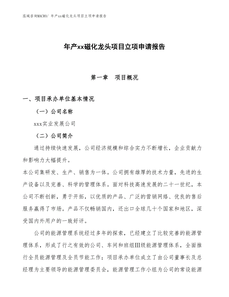 年产xx磁化龙头项目立项申请报告_第1页