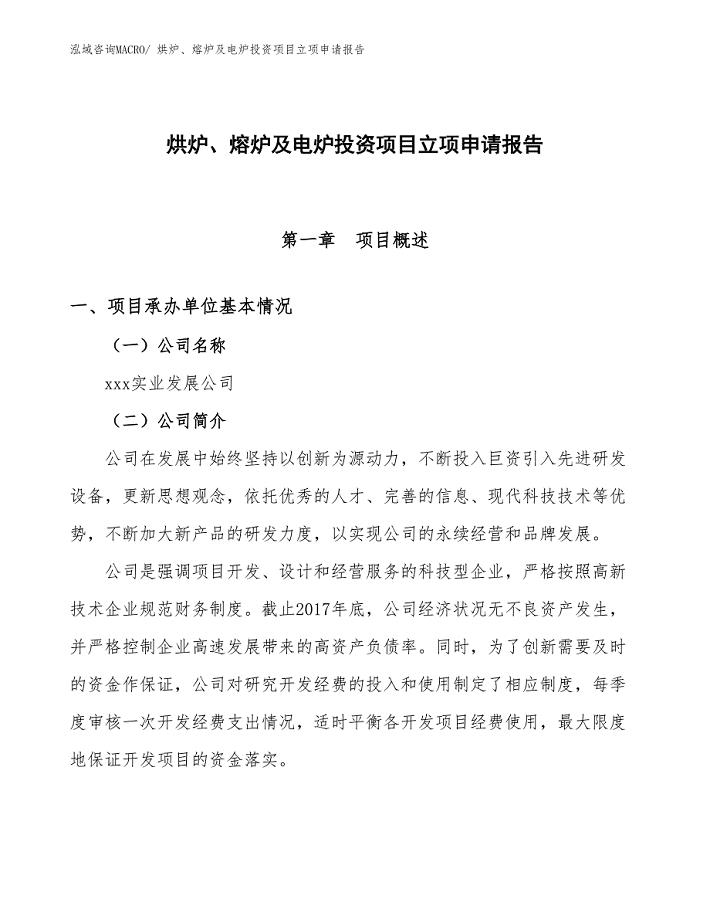 烘炉、熔炉及电炉投资项目立项申请报告