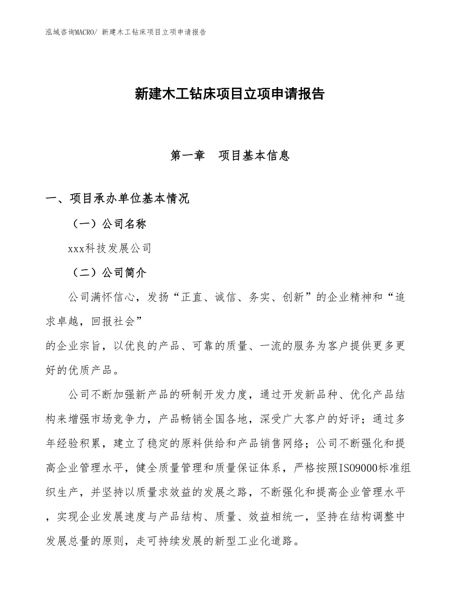 新建木工钻床项目立项申请报告 (1)_第1页