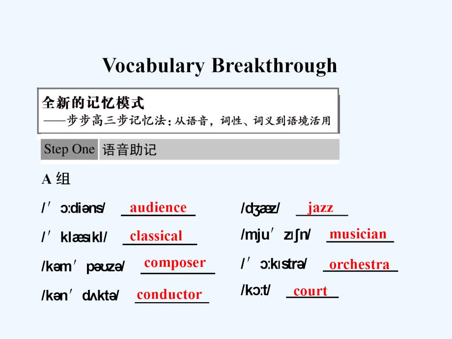 外研版高中英语必修2 module 3《music》（vocabulary breakthrough）ppt课件_第1页