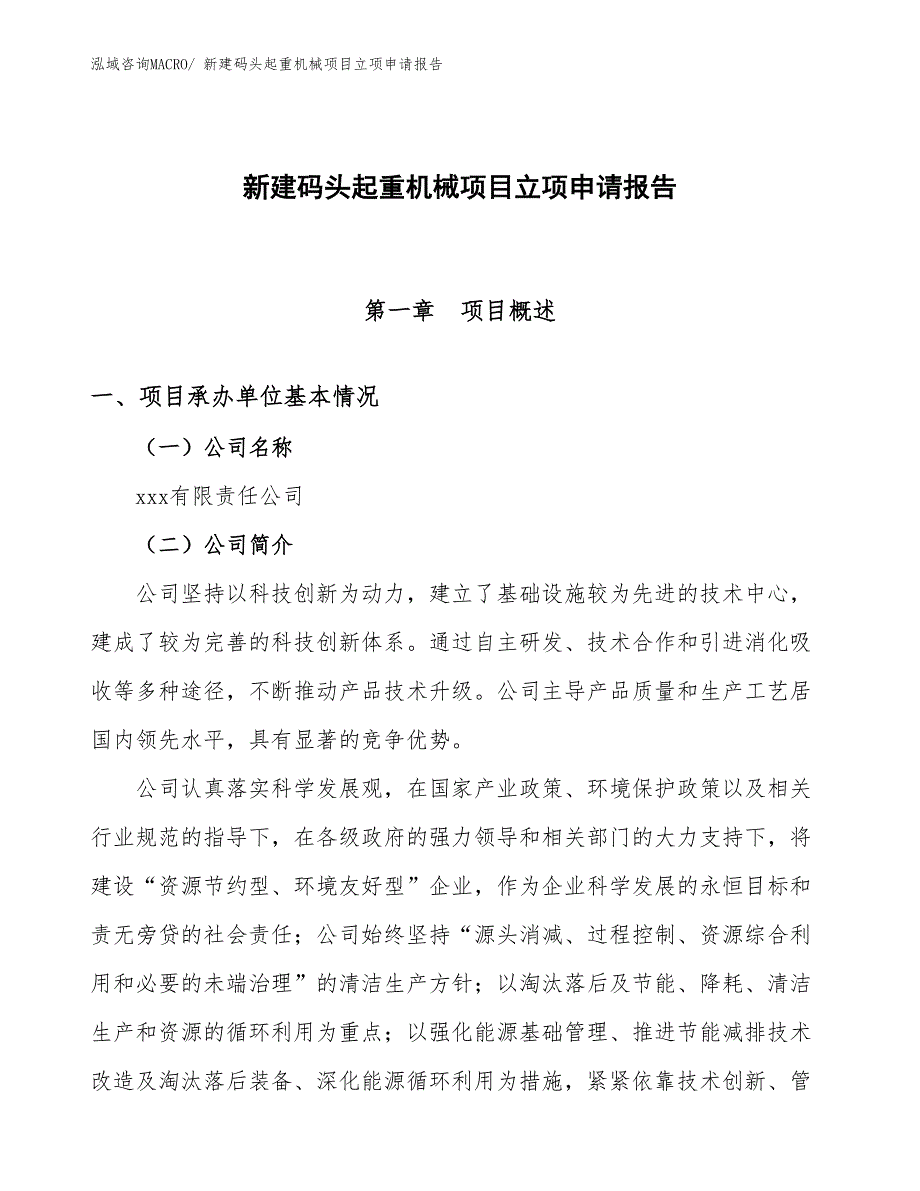 新建码头起重机械项目立项申请报告 (1)_第1页