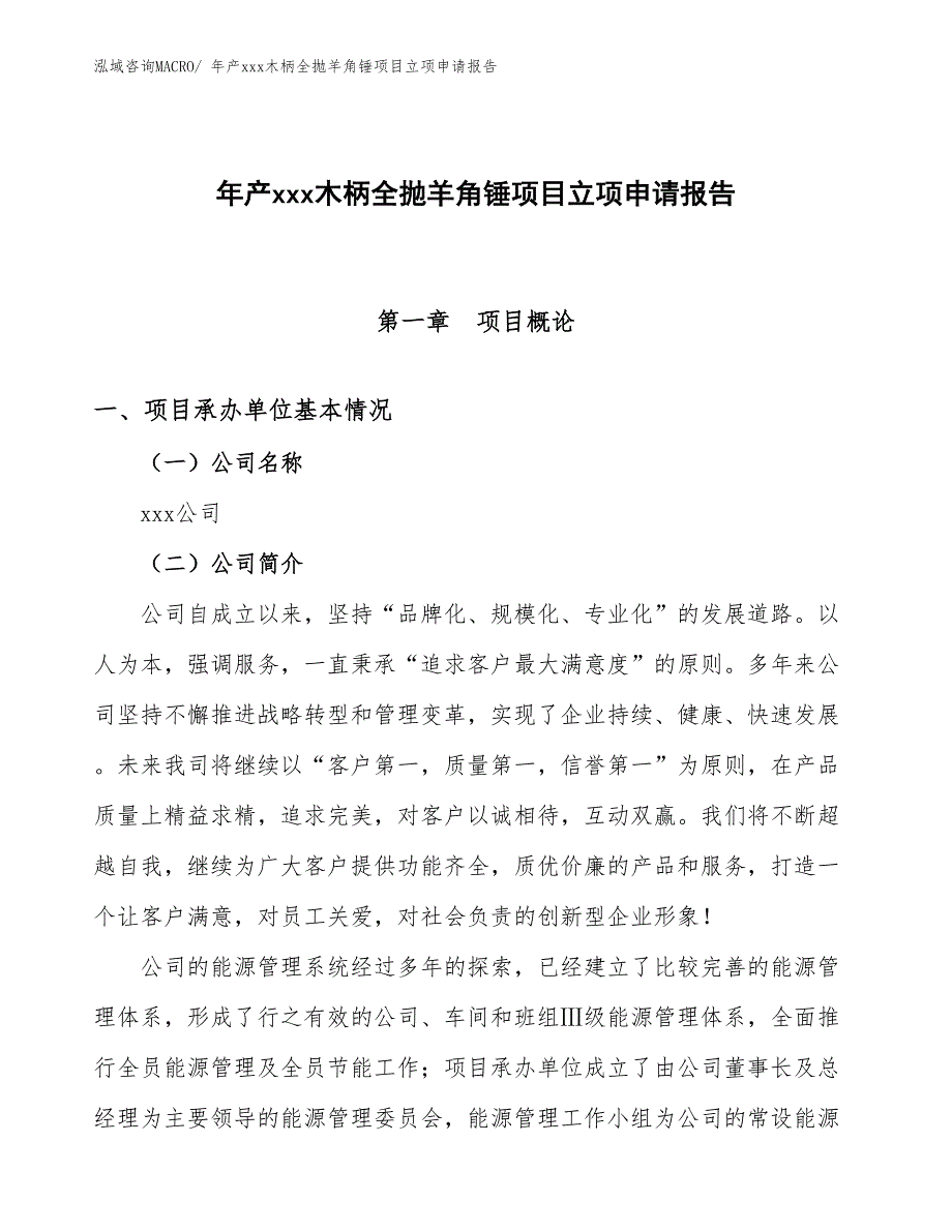 年产xxx木柄全抛羊角锤项目立项申请报告_第1页