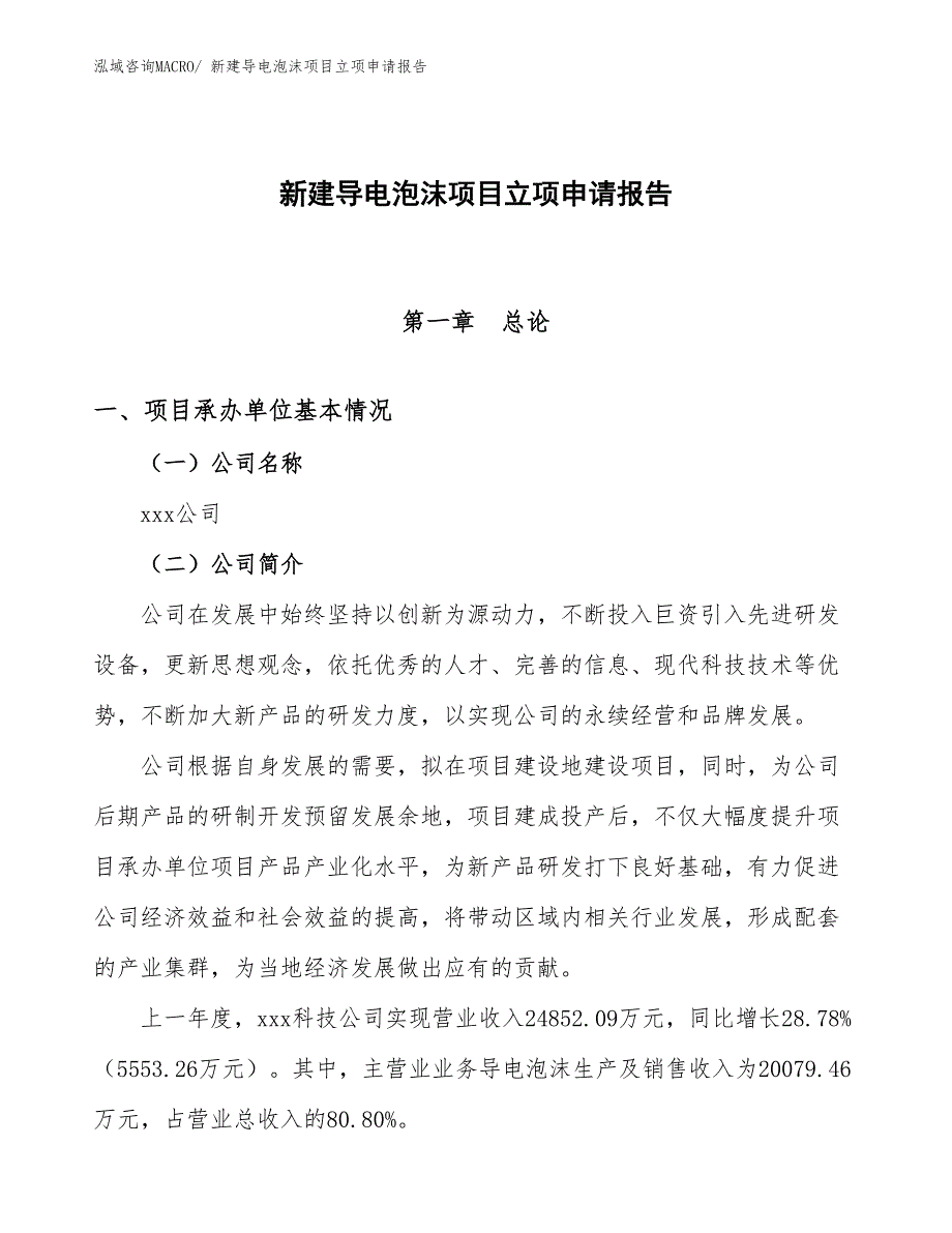 新建导电泡沫项目立项申请报告_第1页