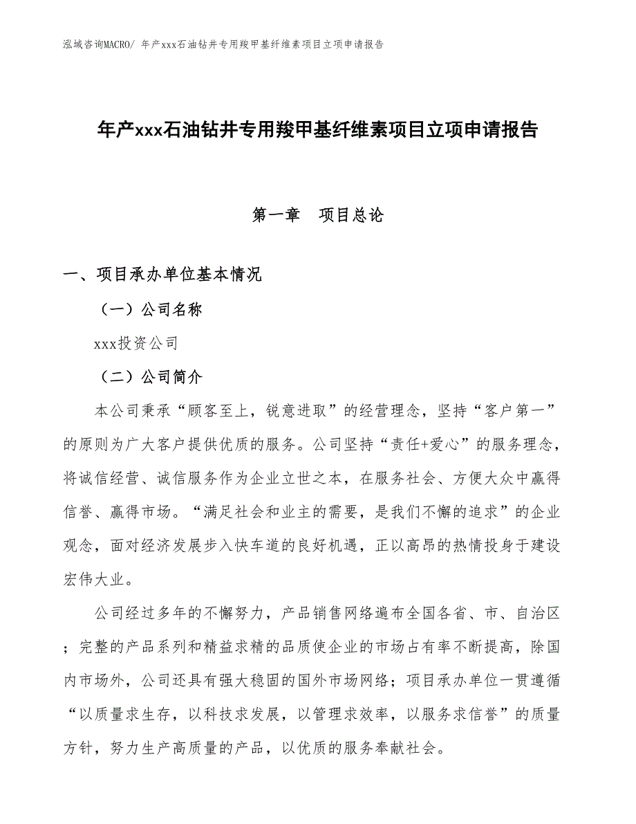 年产xxx石油钻井专用羧甲基纤维素项目立项申请报告_第1页