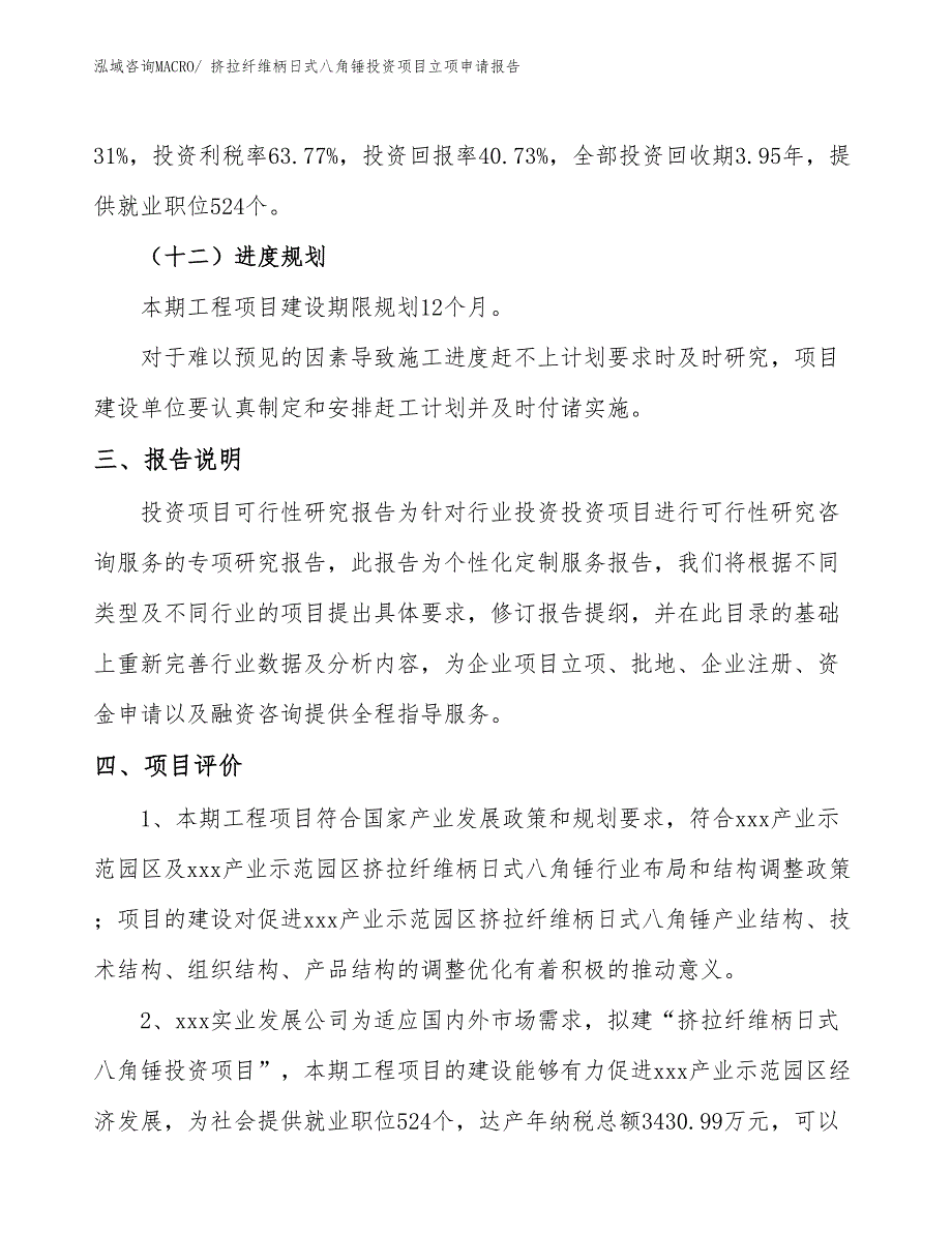 挤拉纤维柄日式八角锤投资项目立项申请报告_第4页