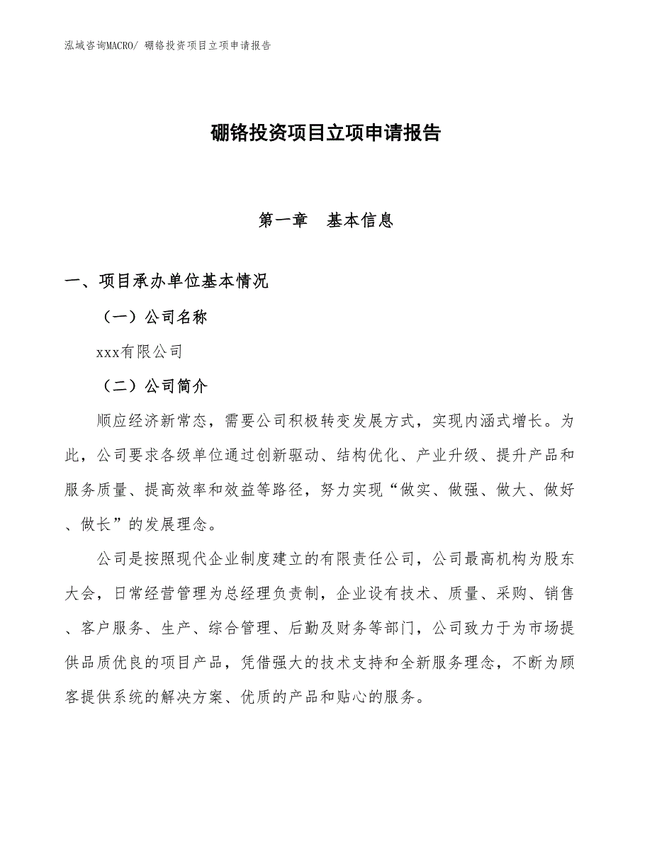 硼铬投资项目立项申请报告_第1页