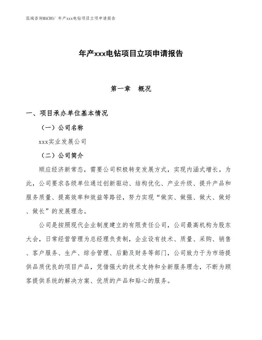 年产xxx电钻项目立项申请报告_第1页