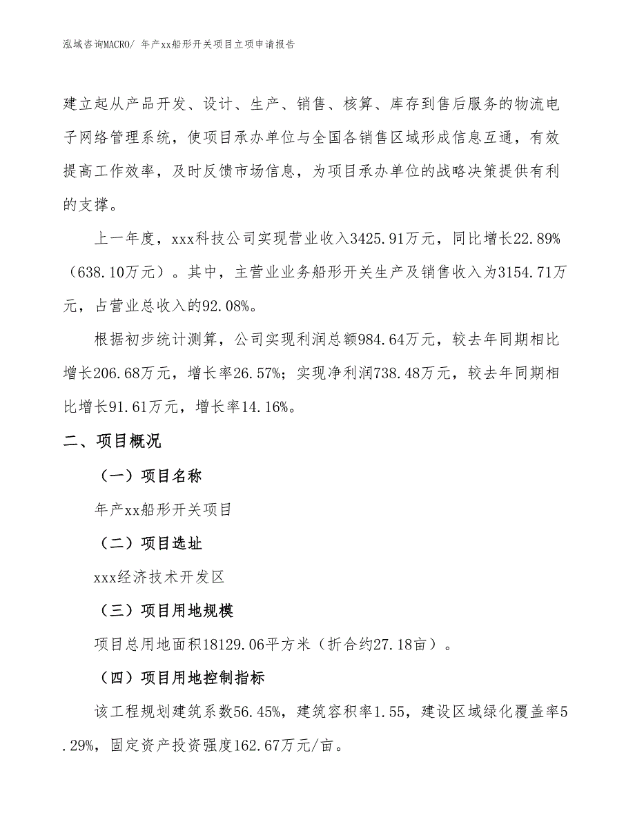 年产xx船形开关项目立项申请报告_第2页