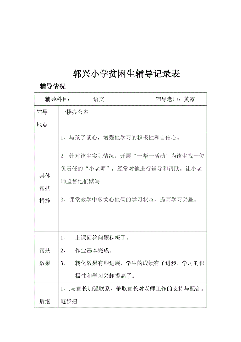 郭兴小学贫困生辅导工作记录表_第2页