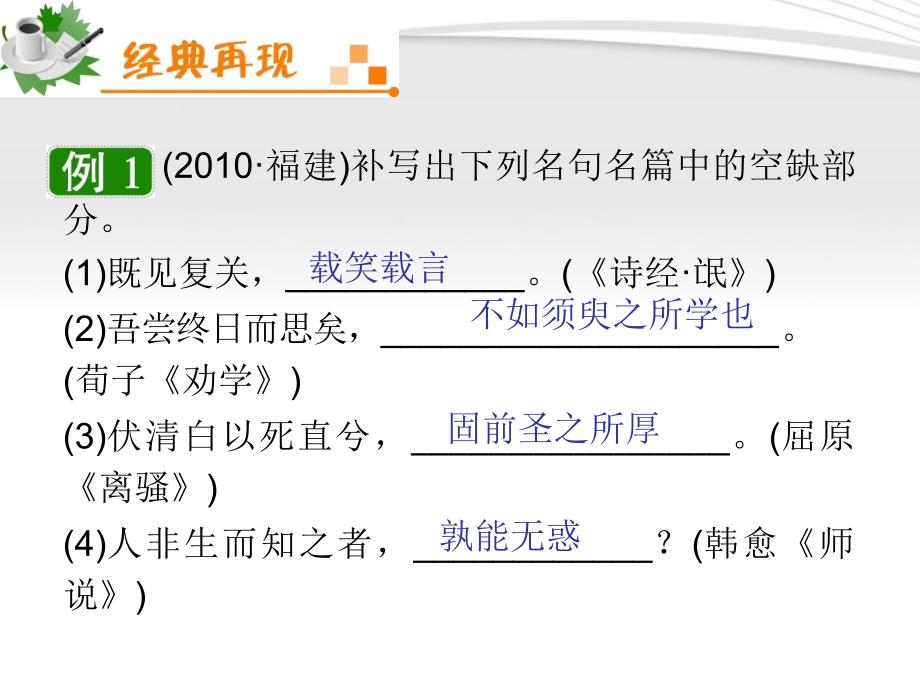 《夺冠之路》福建专用2012高考语文一轮复习第1章默写常见的名句名篇课件新人教版_第4页