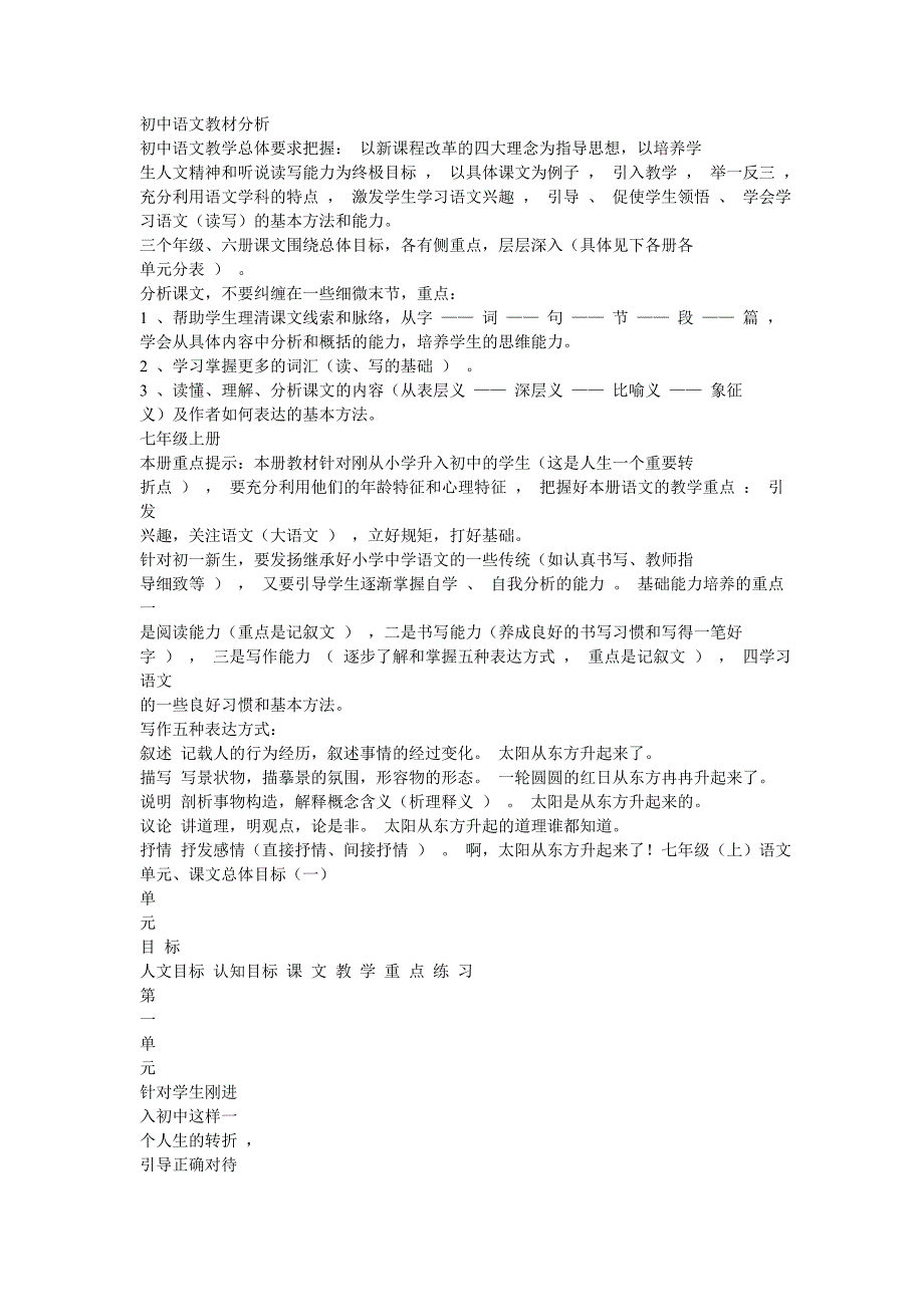 初中语文教材分析教学目标、重难点解析_第1页