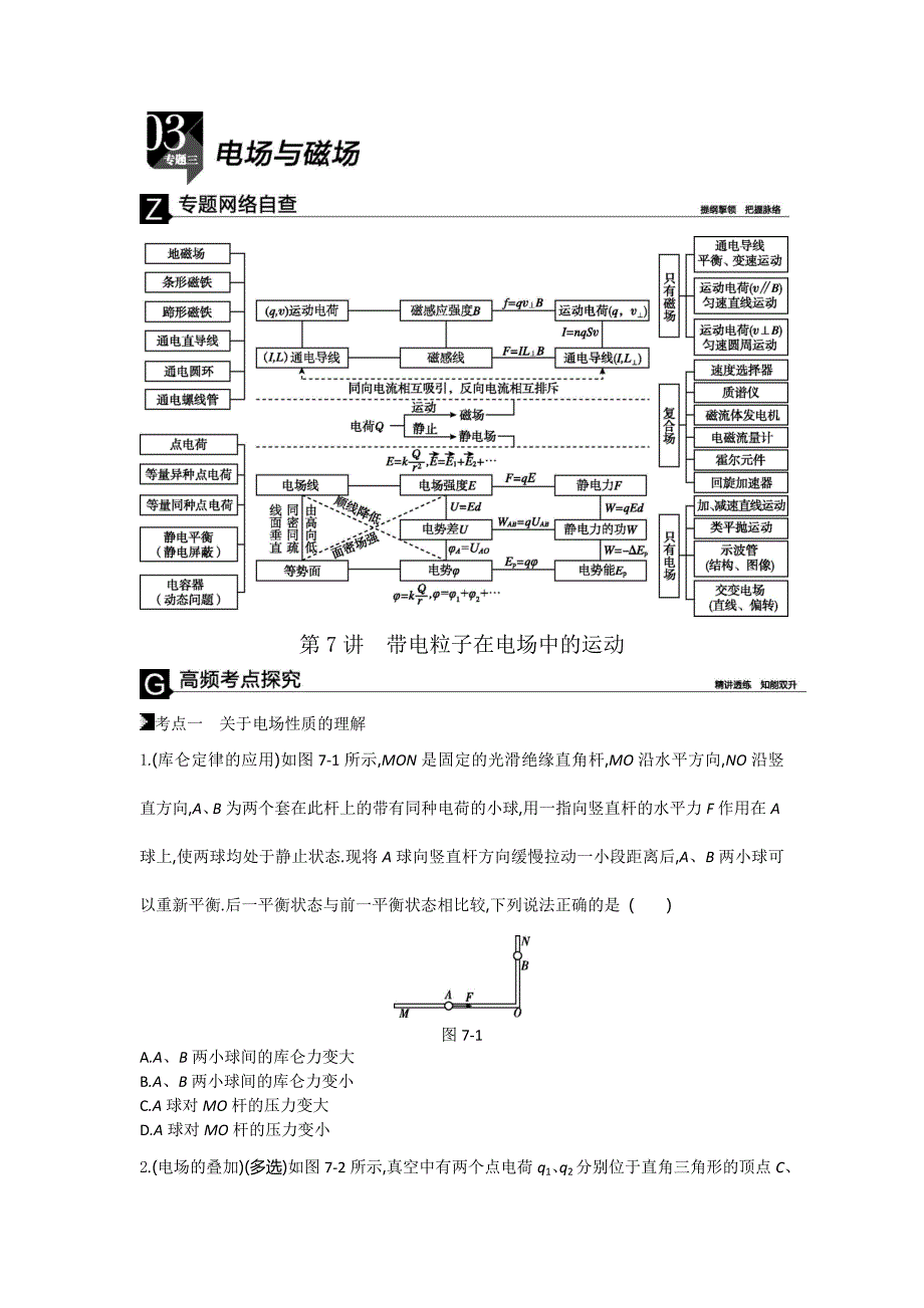 2019高考物理二轮复习专题突破：第7讲　带电粒子在电场中的运动---精校解析Word版_第1页