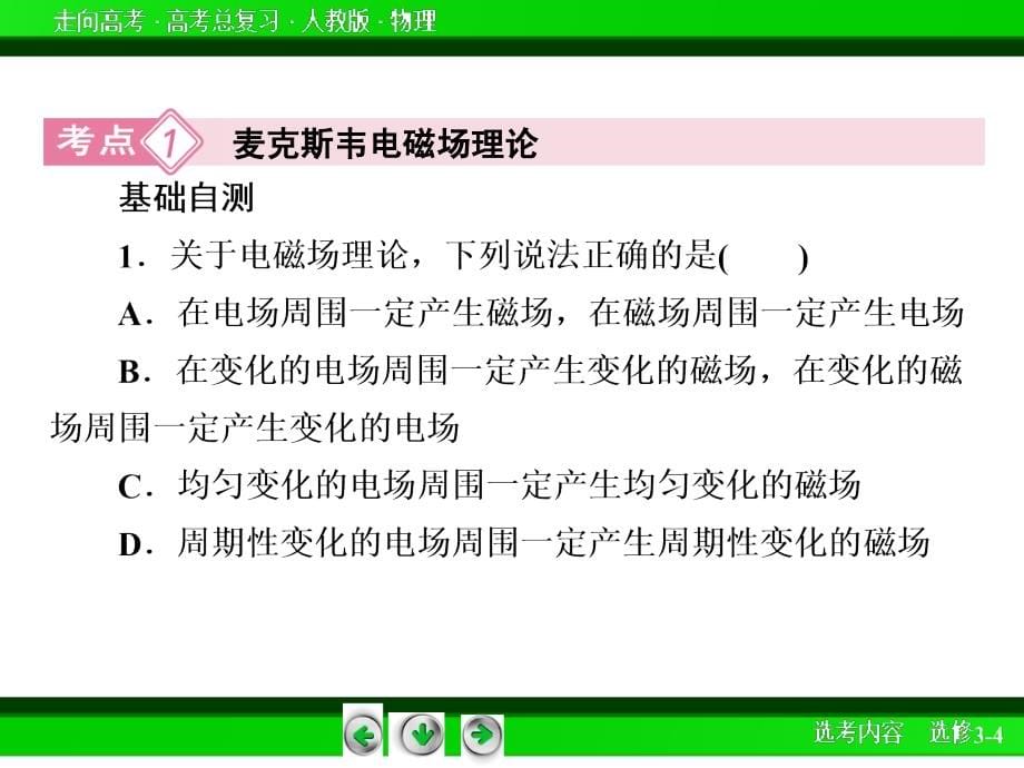 届高三物理人教版一轮复习课件：选修3-4 第3讲电磁场　电磁波　相对论_第5页