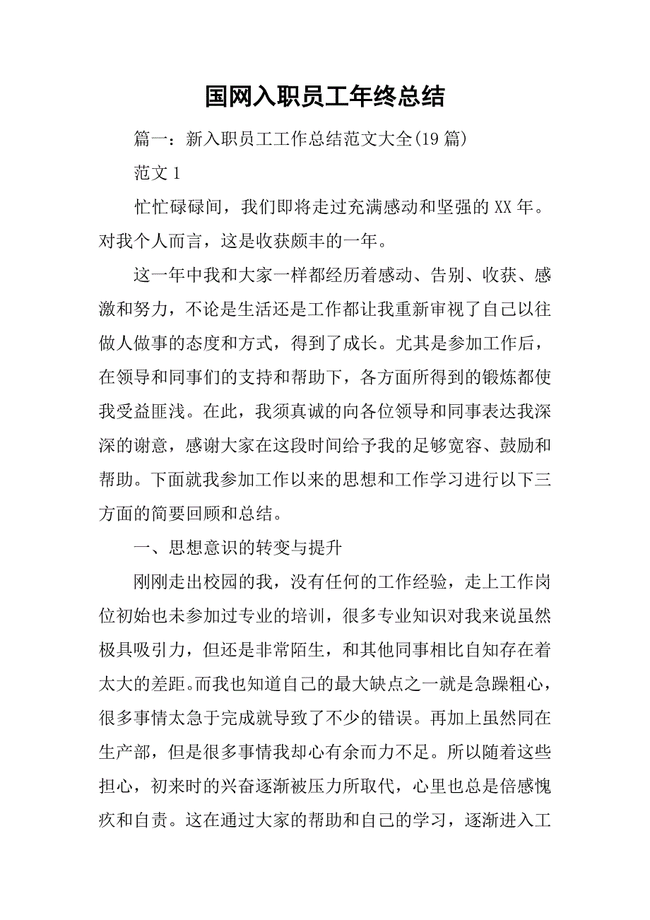 国网入职员工年终总结_第1页