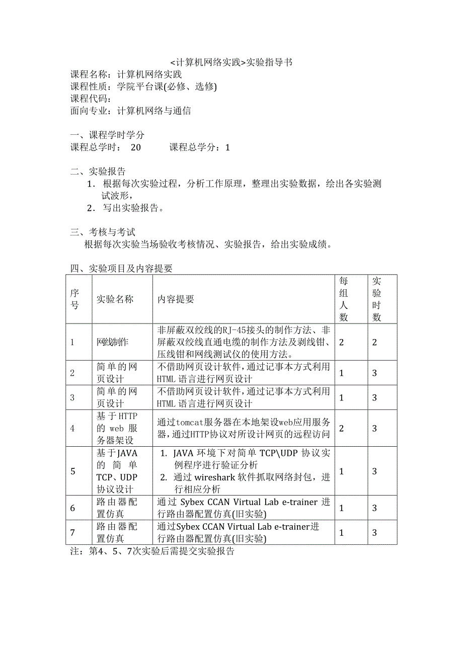 计算机网络及通信实验大纲_第1页