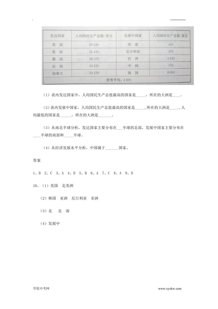 《发展中国家与发达国家》同步练习1（湘教版七年级上册）_第3页