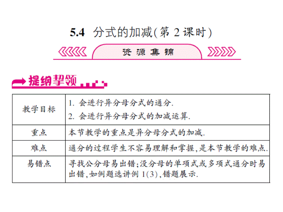 浙教版七年级数学下册习题课件：5.4  分式的加减（第2课时）_第1页