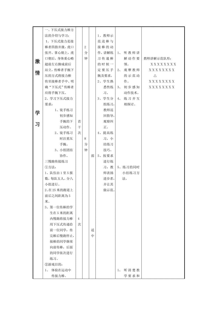 《下压式接力棒的传接技术》教学设计_第5页