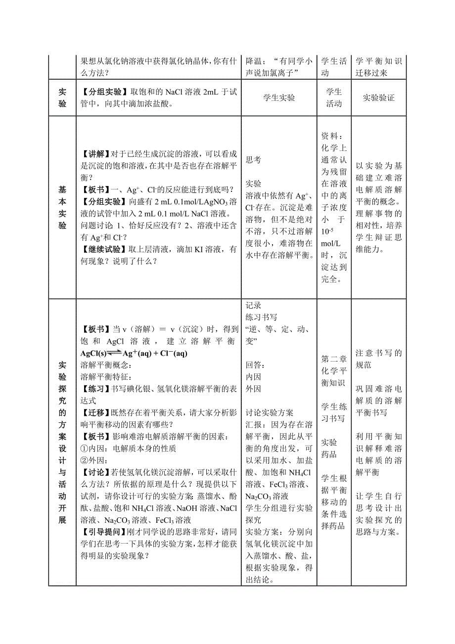 水溶液中的离子平衡教学设计（4）难溶电解质的溶解平衡    教学设计_第5页