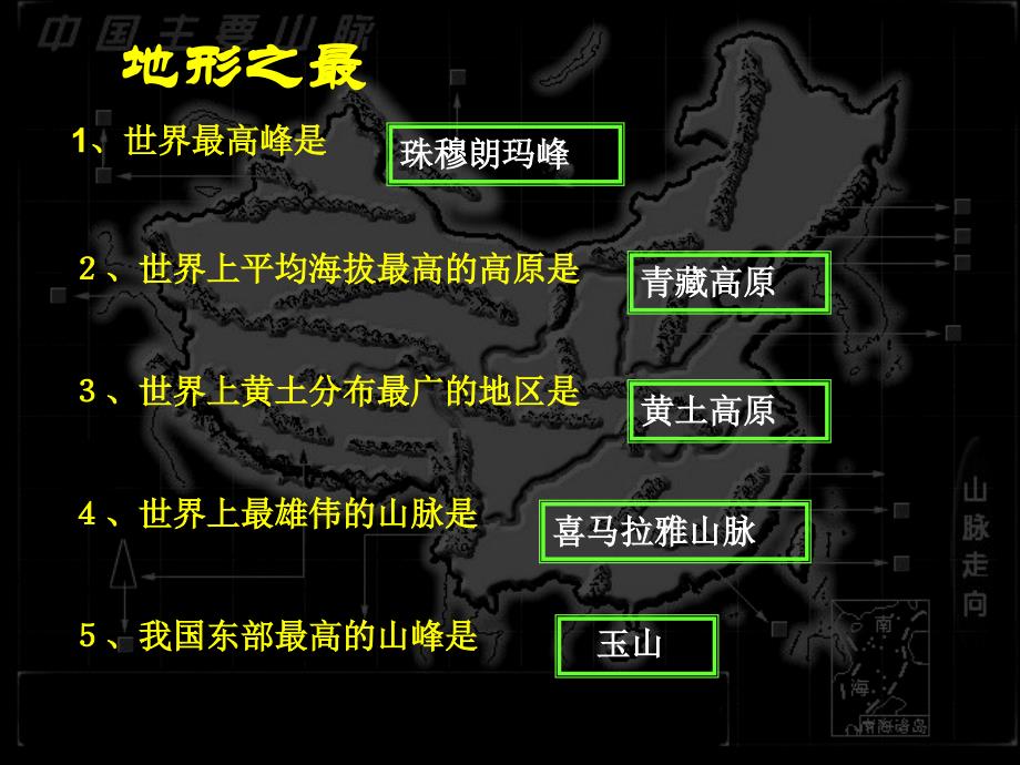 新课标人教版初中地理八年级上册《中国的地形之最》_第1页