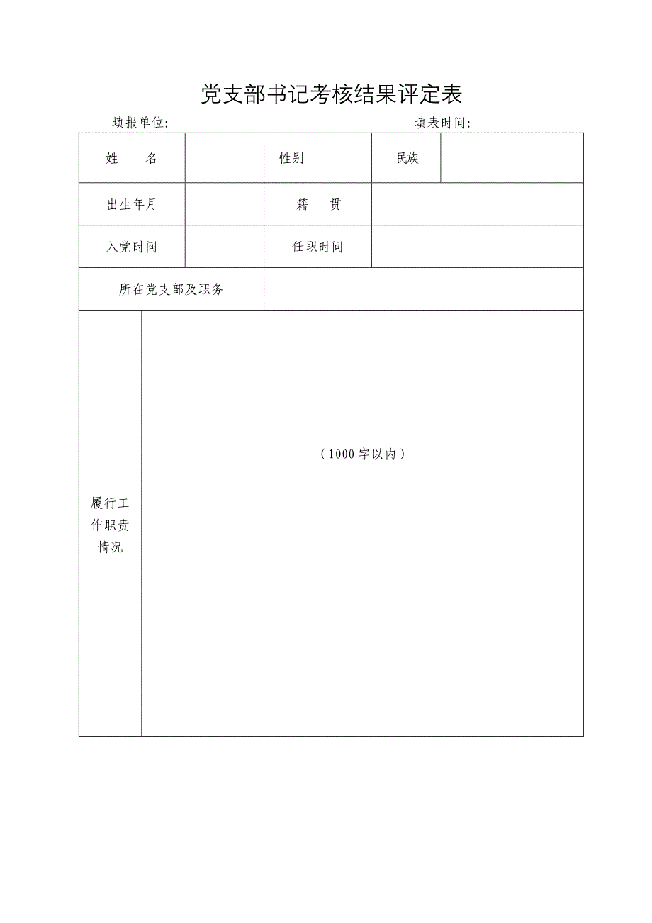 党支部书记考核结果评定表_第1页