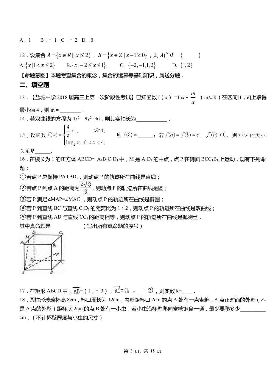 沛县高中2018-2019学年上学期高三数学期末模拟试卷含答案_第3页