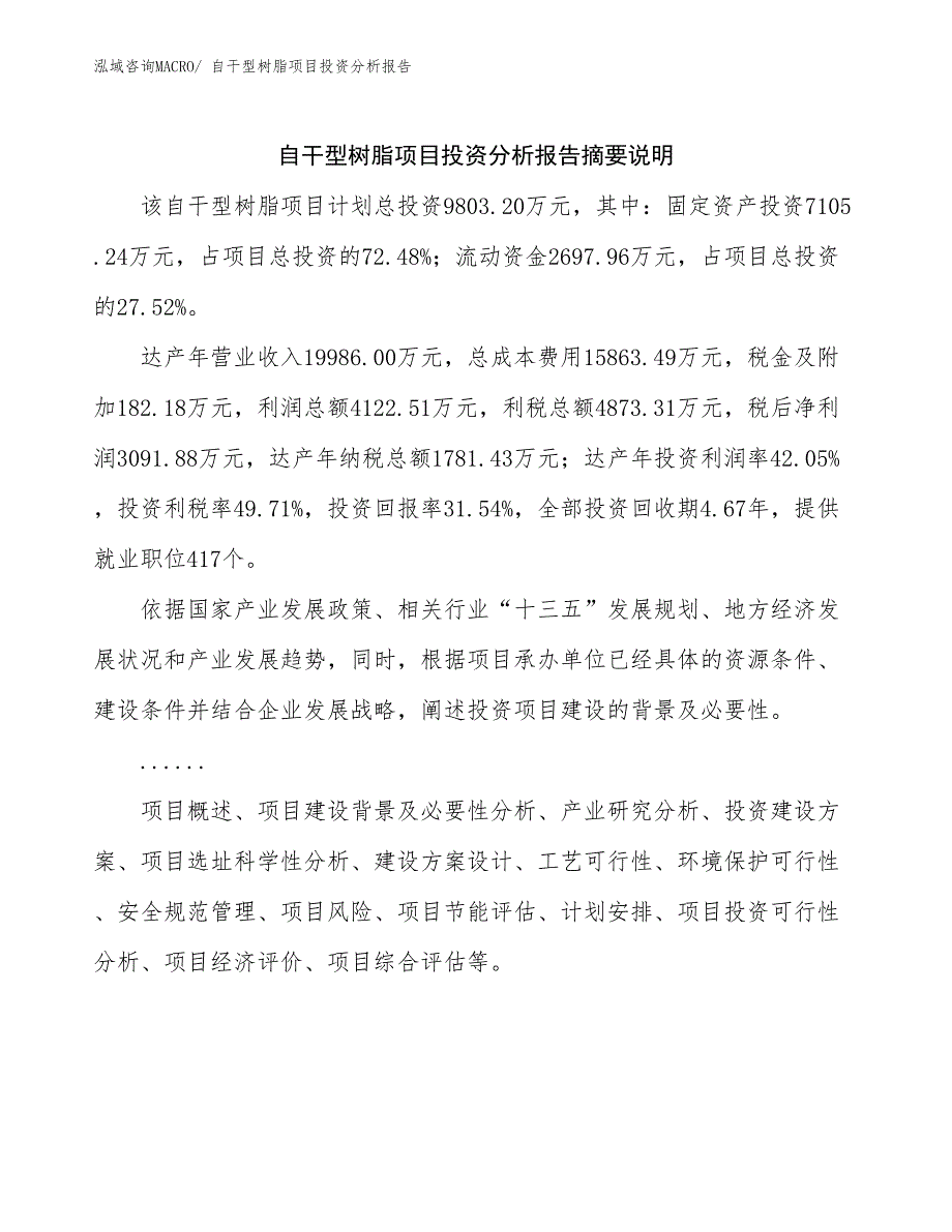 自干型树脂项目投资分析报告_第2页