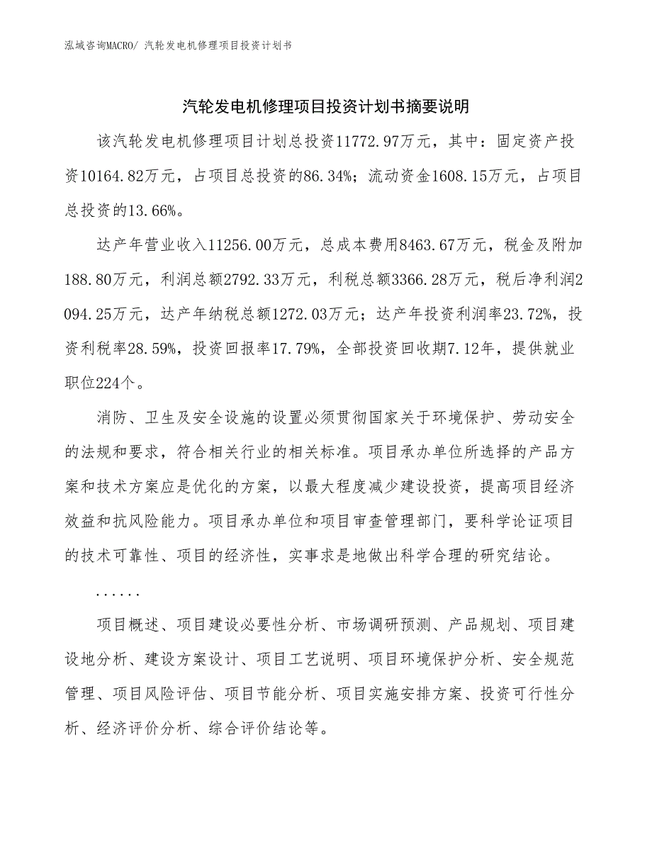 汽轮发电机修理项目投资计划书_第2页