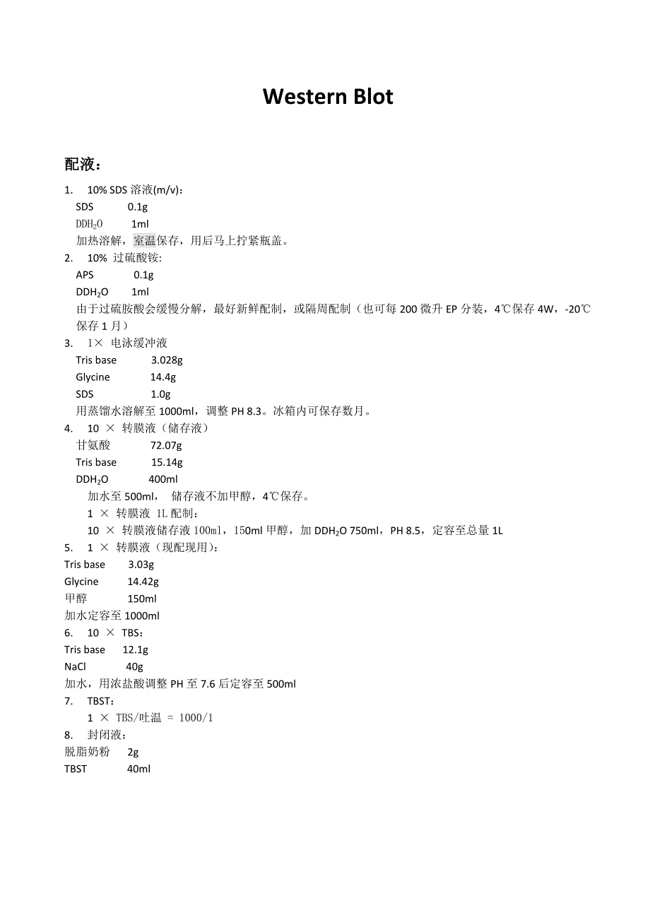 westernblot配方和方法_第1页